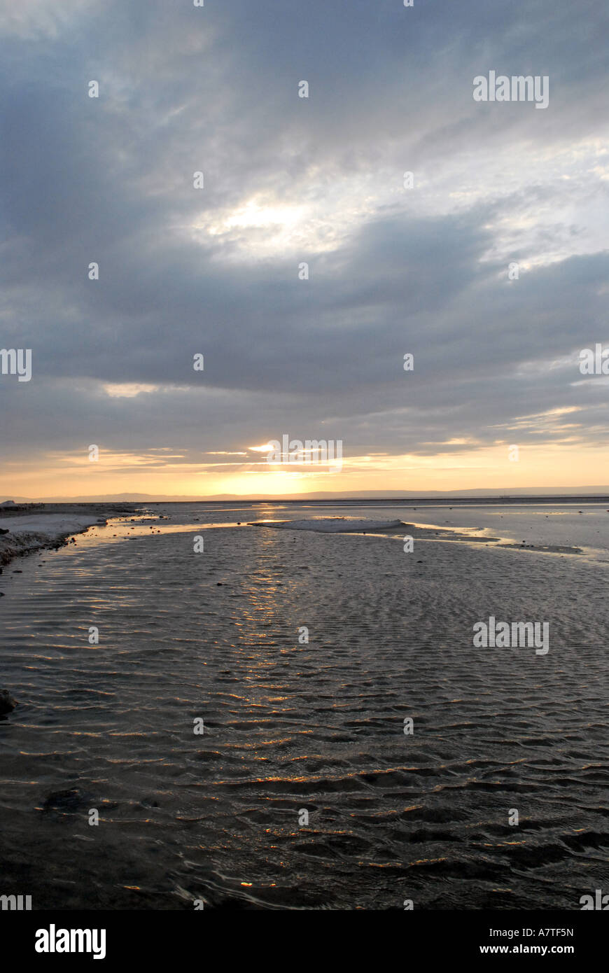 Chile Salar de Atacama lake sundown Stock Photo
