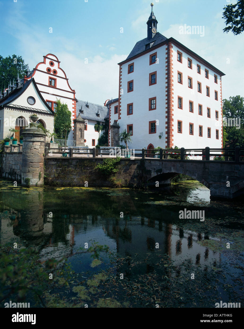 Bridge across river leading to castle, Thuringia, Germany Stock Photo ...