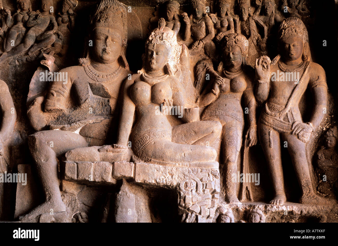 India, Maharashtra State, Ellora, the Hindu cave n°29 (or Dumar Lena) dedicated to Shiva Stock Photo
