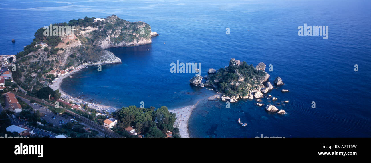 Panoramic view of Italy, Isola Bella, Taormina, Sicily, Stock Photo
