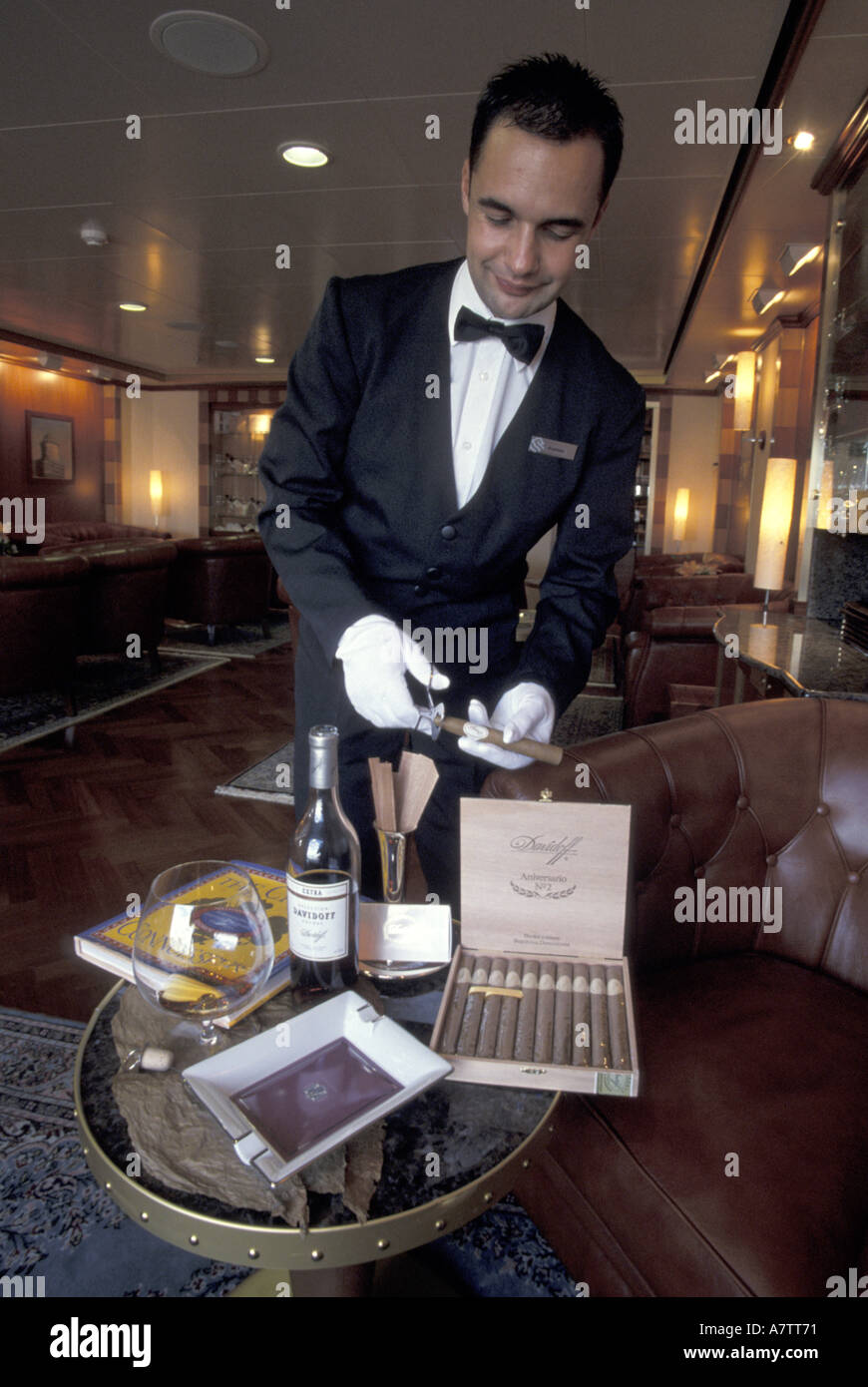 Cigar connoisseur aboard the Silversea Whisper  (MR) Stock Photo