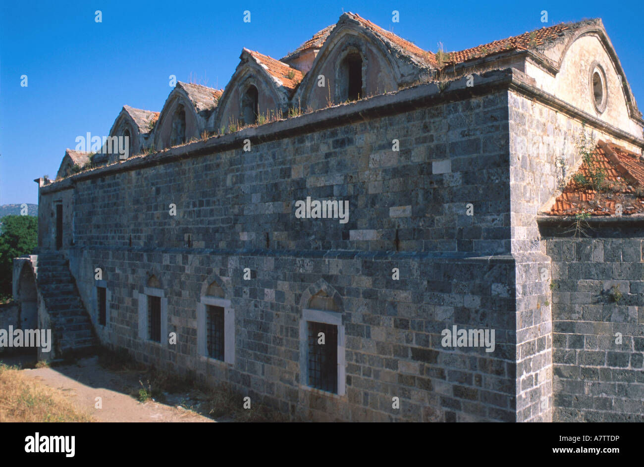 Stone wall exterior of old building, Kayakoy, Fethiye, Turkey Stock Photo