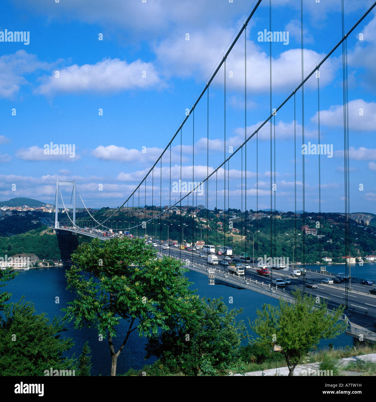 Suspension bridge across river, Istanbul, Turkey Stock Photo