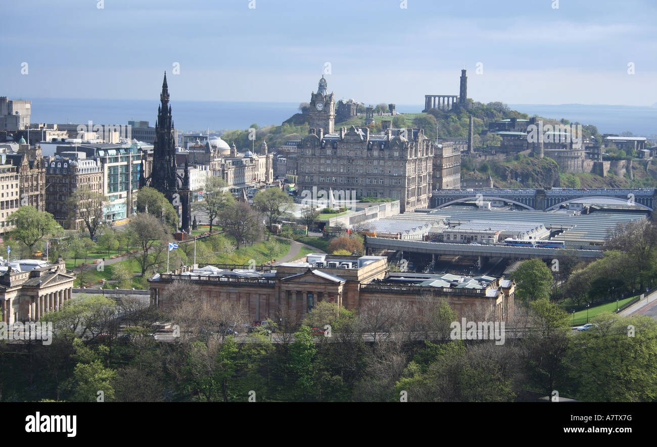 Monuments of Edinburgh viewed from Edinburgh castle Scotland  April 2007 Stock Photo