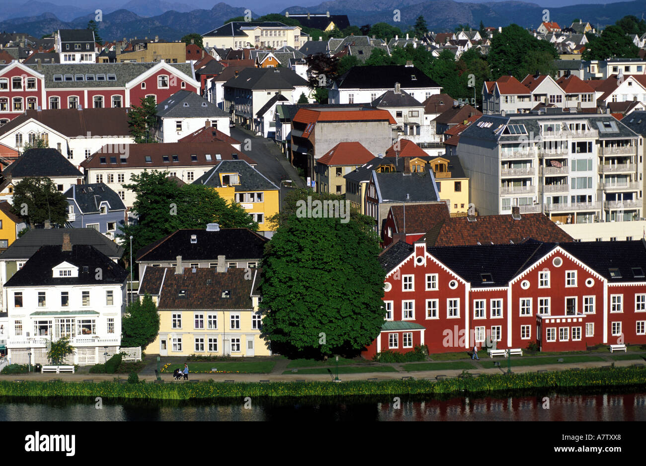 Norway, Kristiansand region, Rogaland County, Stavanger, downtown, overview  on the houses and Breiavatnet Park Stock Photo - Alamy