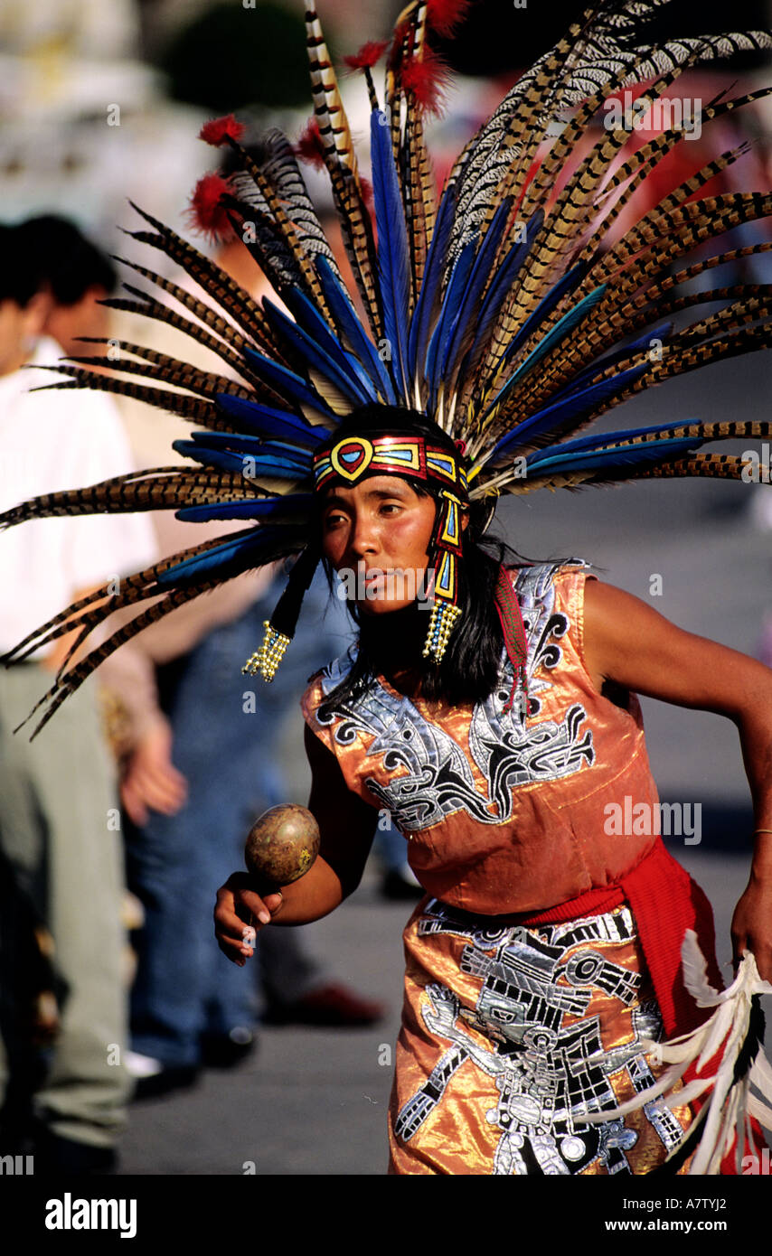 Mexico, Federal District, Mexico City, Zocalo, an Aztec dancer Stock Photo