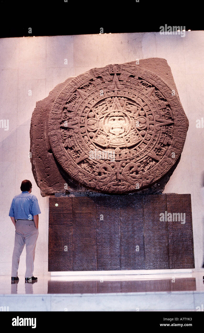 Mexico, Federal District, Mexico City, Anthropological Museum, Aztec calendar Stock Photo