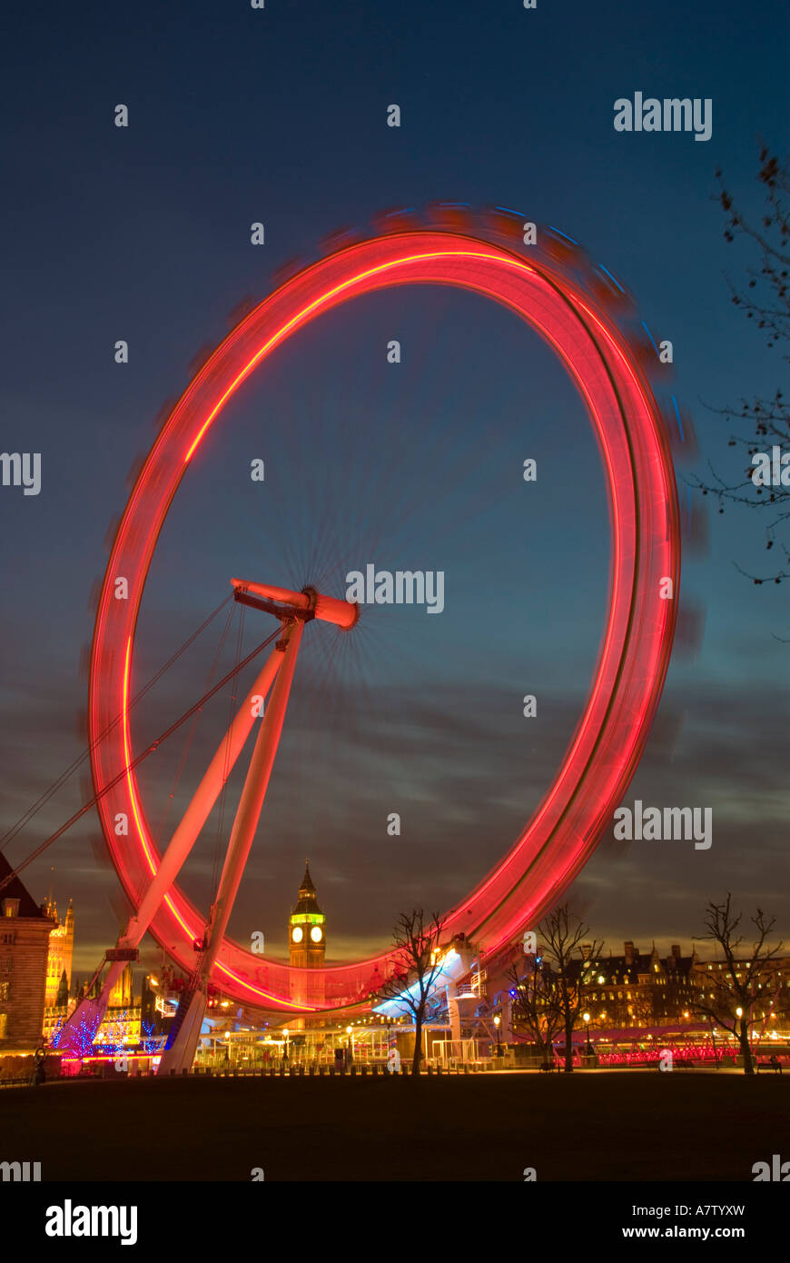 Ferris wheel lit up at night, Millennium Wheel, London, England Stock Photo