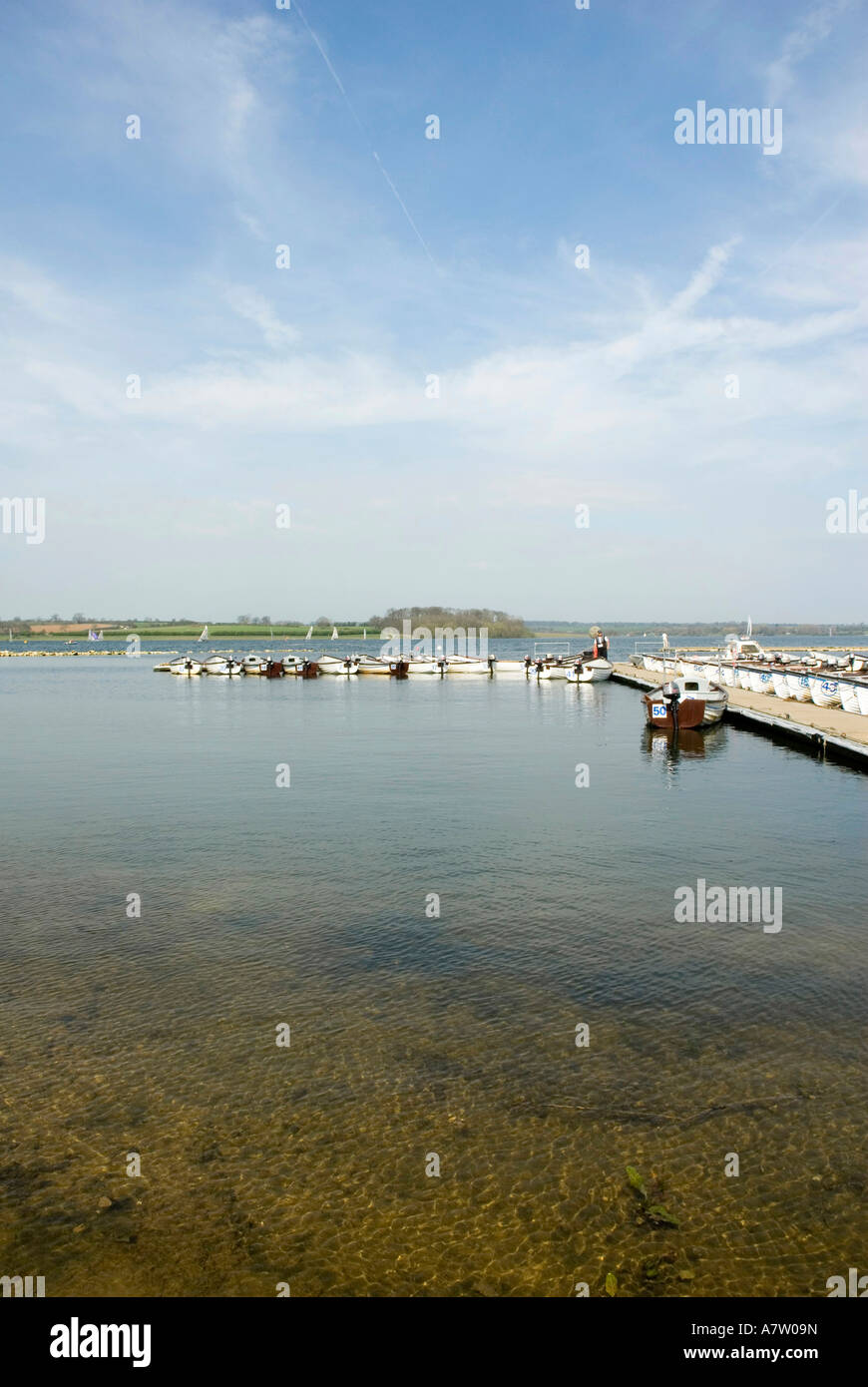 A line of fishing boats for hire on Rutland Water Stock Photo Alamy