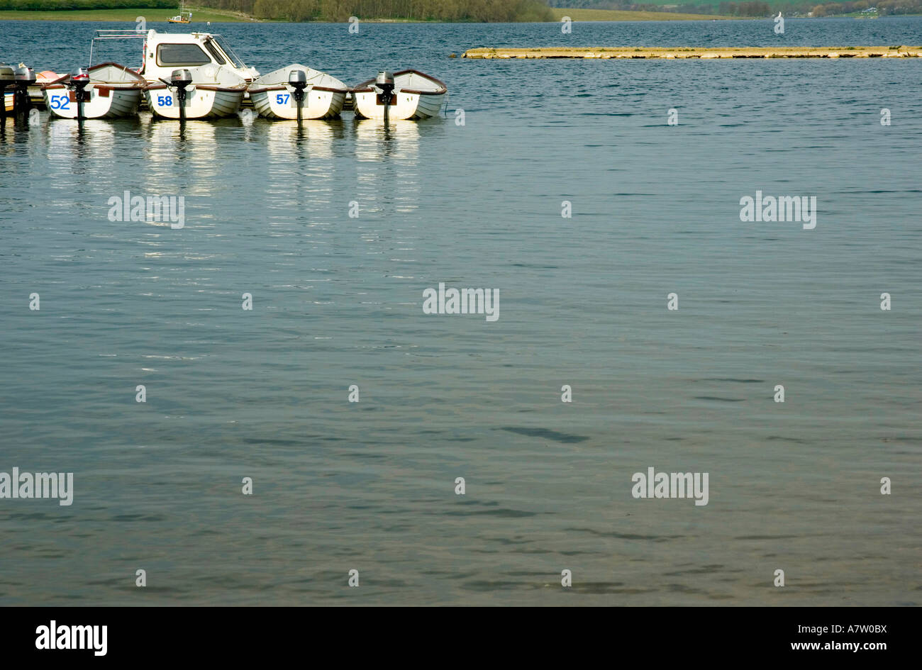 A line of fishing boats for hire on Rutland Water Stock Photo Alamy