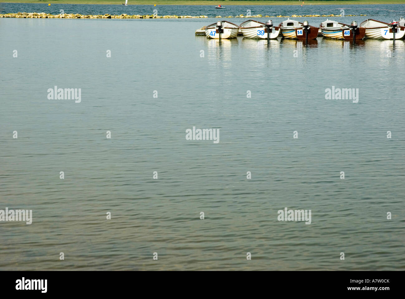 A line of fishing boats for hire on Rutland Water Stock Photo Alamy