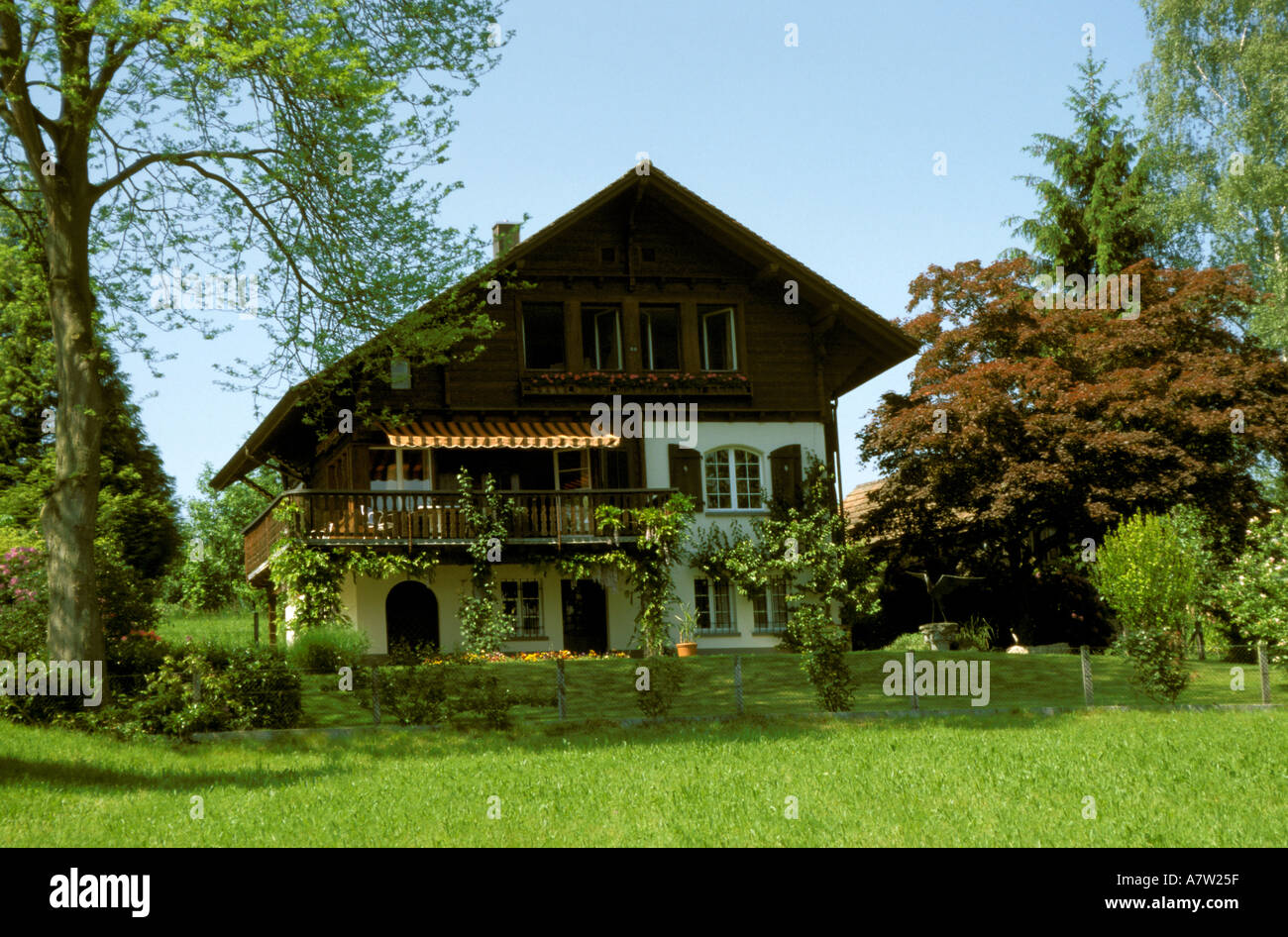 Traditional house Weggis Switzerland Stock Photo Alamy