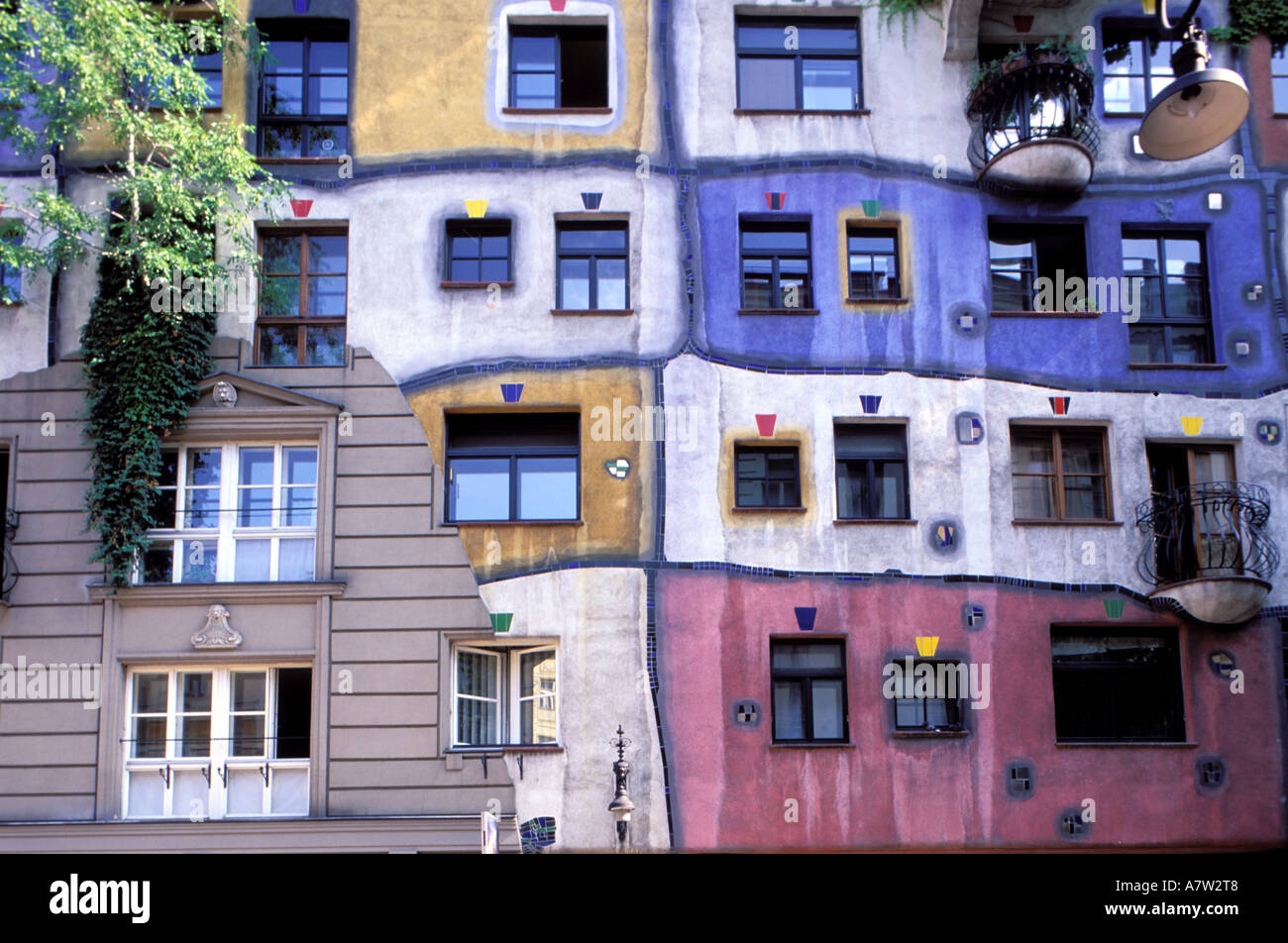 Austria, Vienna, multicoloured front of the Hundertwasser house Stock Photo