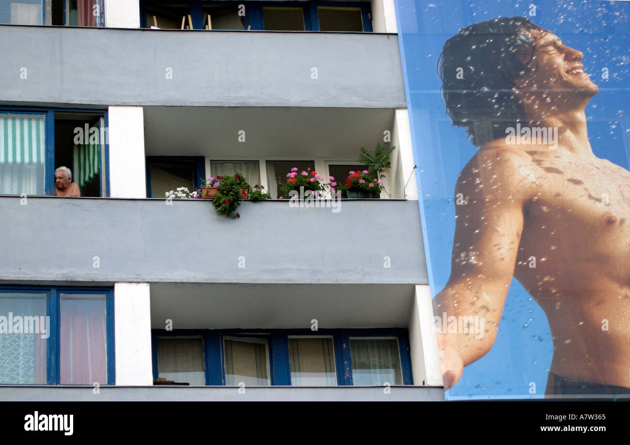 Man on the window Cluj Romania Stock Photo