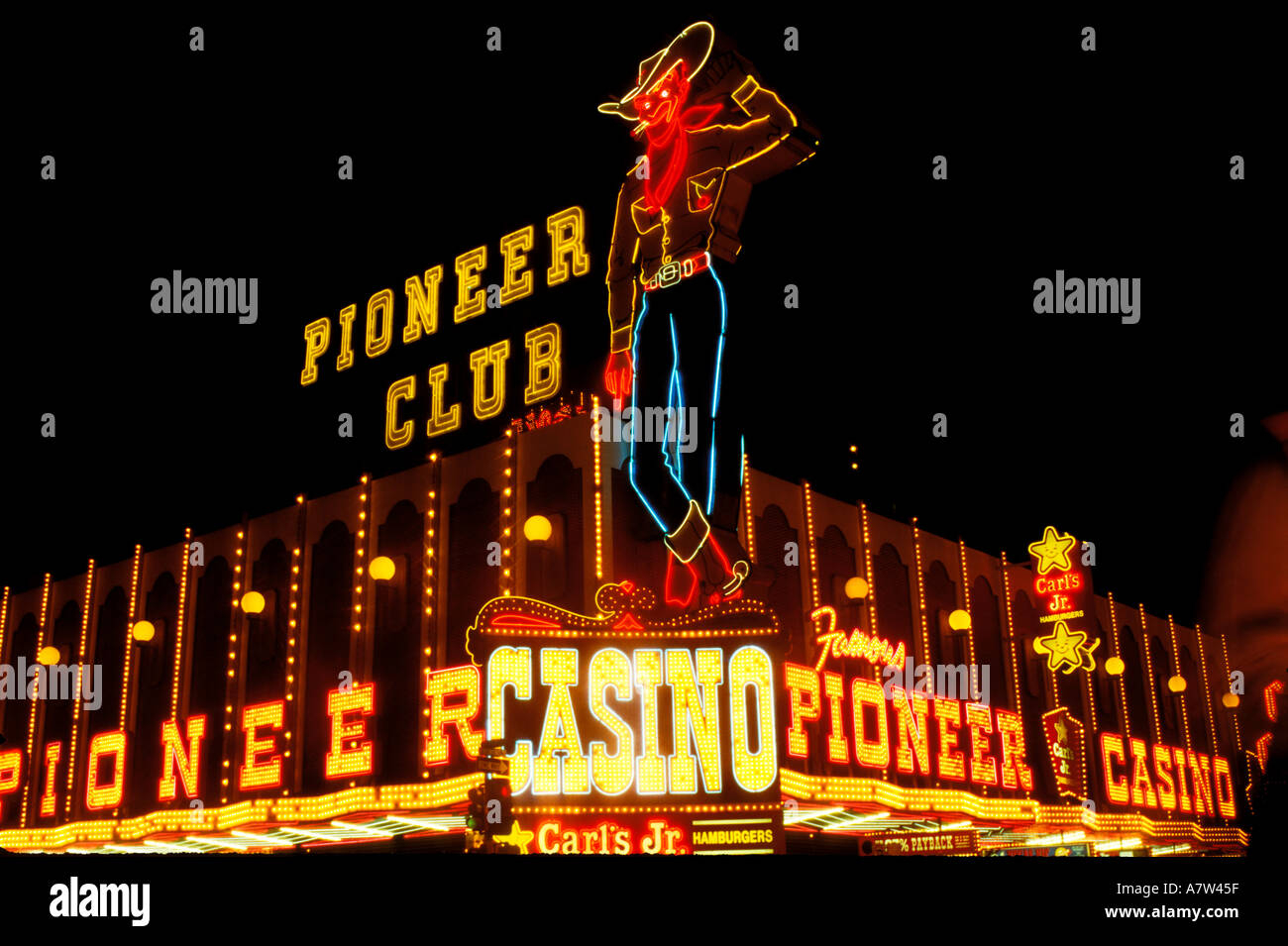 The neon cowboy is a famous neon display in Glitter Gulch in Las Vegas