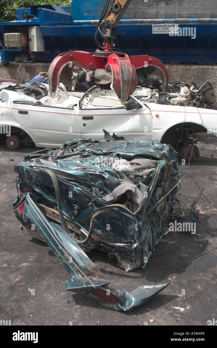 Crushed car ready for recycling Stock Photo Alamy