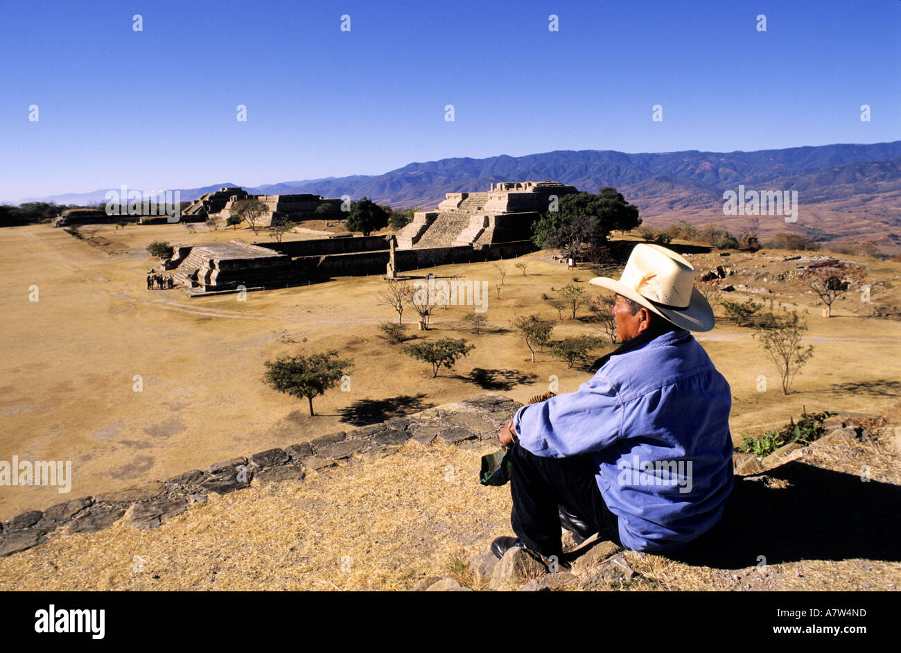 Mexico, Oaxaca State, the pre-Columbian site of Monte Alban, buildings of Olmecs, Zapotecs and Mixtecs Stock Photo