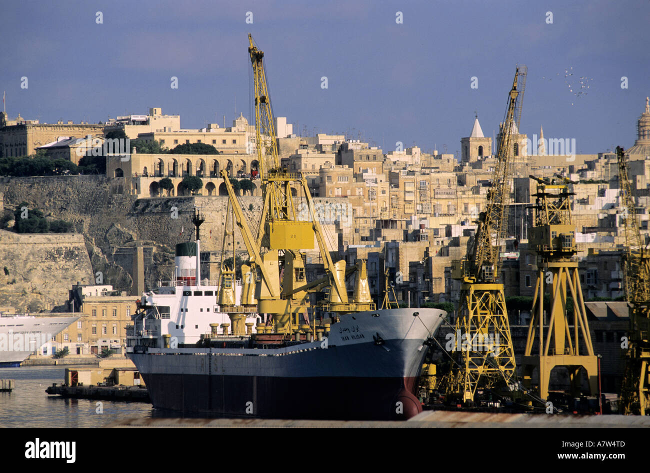 Malta, Valletta, a ship in the merchant navy's port Stock Photo
