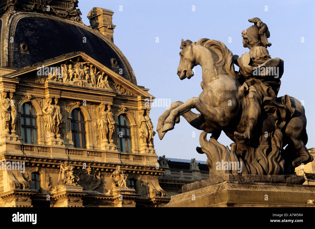 France, Paris, Louvre, equestrian statue on the square Stock Photo Alamy
