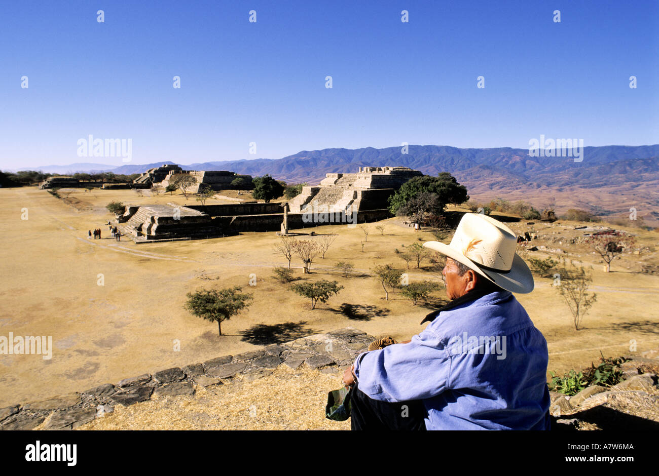 Mexico, Oaxaca State, the pre-Columbian site of Monte Alban, buildings of Olmecs, Zapotecs and Mixtecs Stock Photo