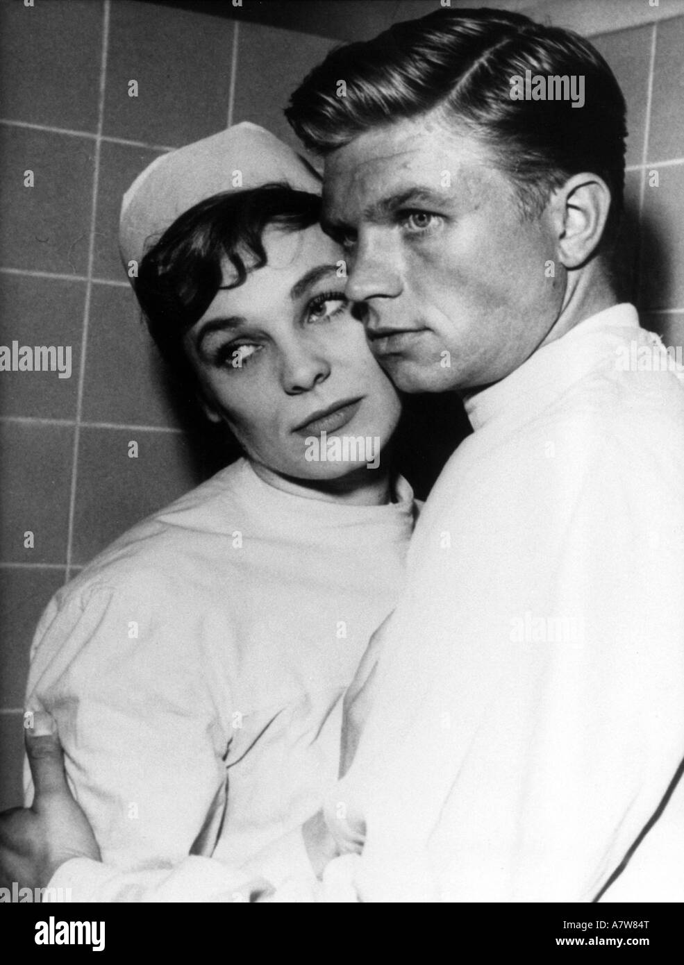 'movie, 'Confess, Dr. Corda', DEU 1958, director: Josef von Baky, scene with: Eva Pflug and Hardy Krüger, crime, drama, nurse, Stock Photo