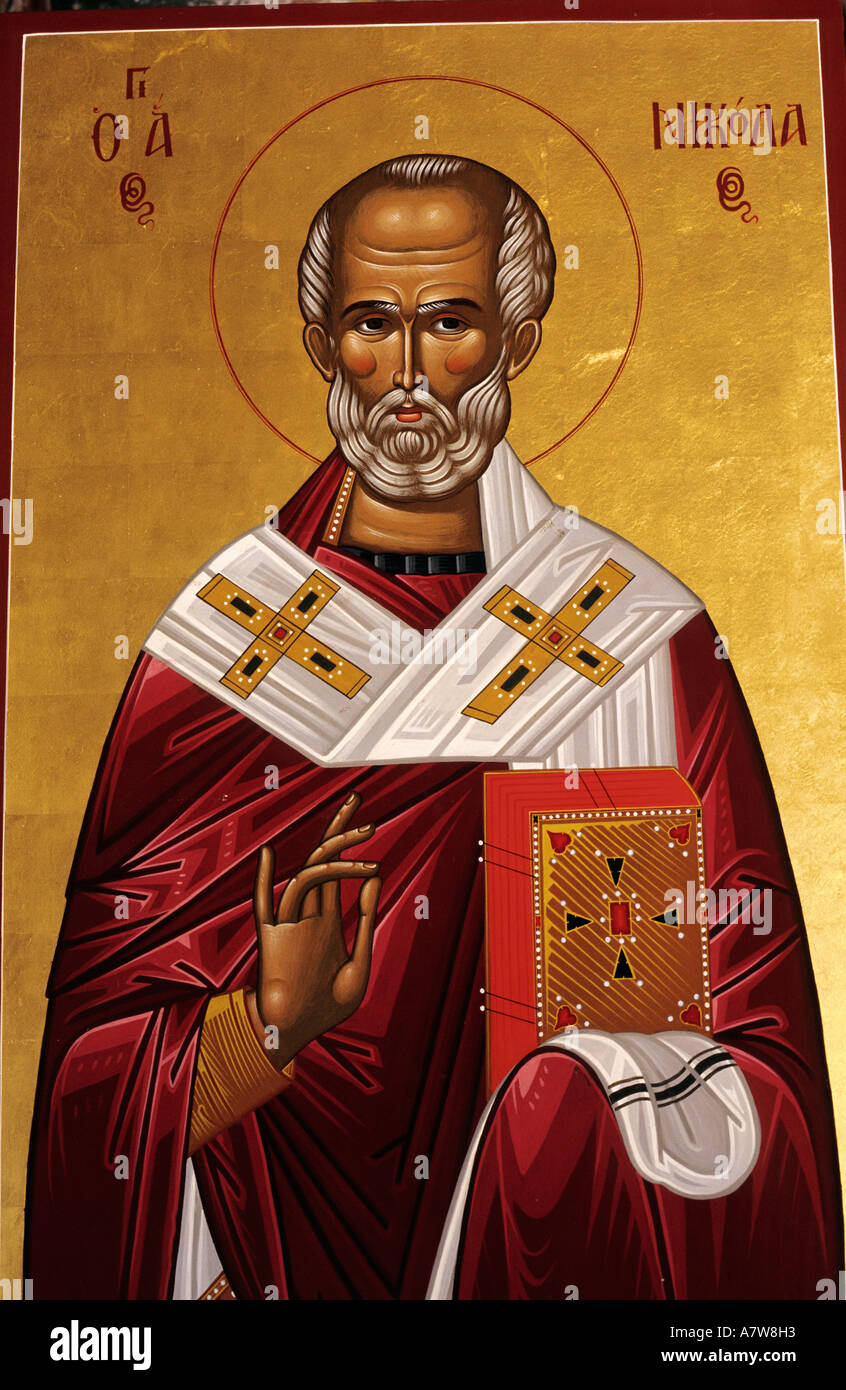 Cyprus, Pedhoulas, religious icon representing Saint Nicholas Stock Photo
