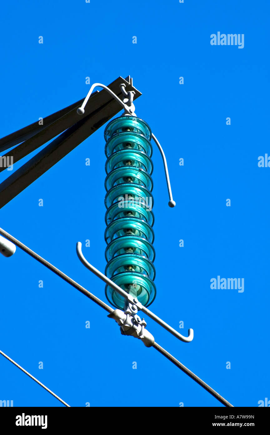 glass insulators on a power line Stock Photo Alamy