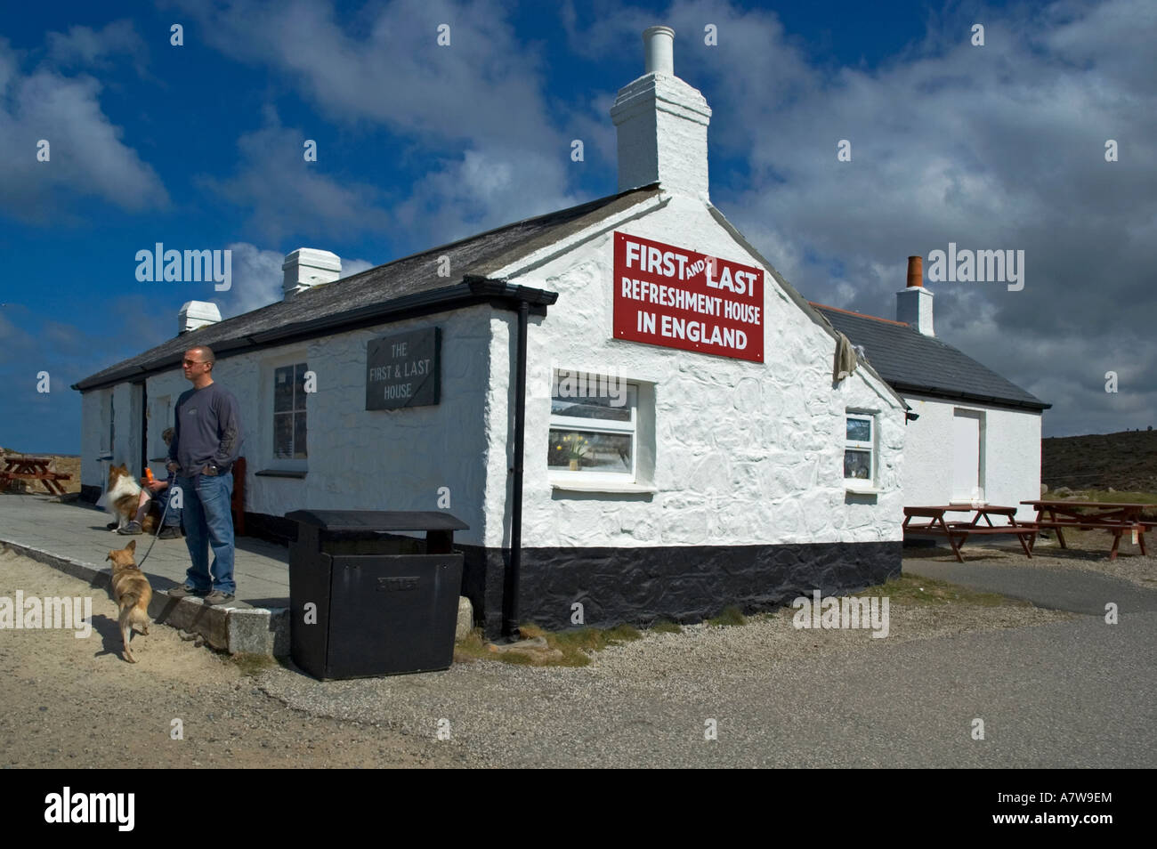 the first and last at lands end,cornwall,england Stock Photo