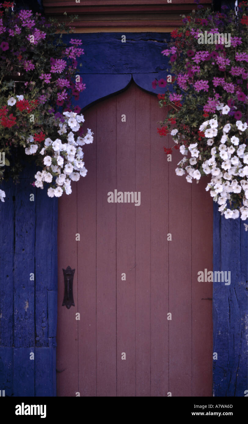 Hanging Baskets outside Front Door Stock Photo Alamy