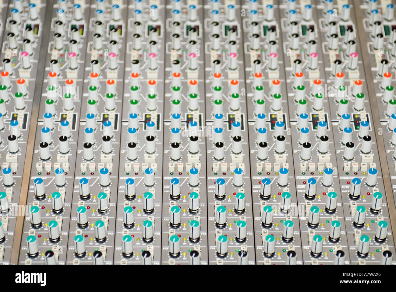 Close up of music sound recording studio mixing console desk 48 fourty eight track SSL digital board Stock Photo