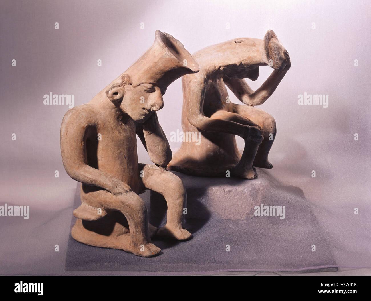 fine arts, pre-Columbian, Manta culture, Ecuador, terracotta, two shamans in half-sleep, 5th century, private collection, , Artist's Copyright has not to be cleared Stock Photo