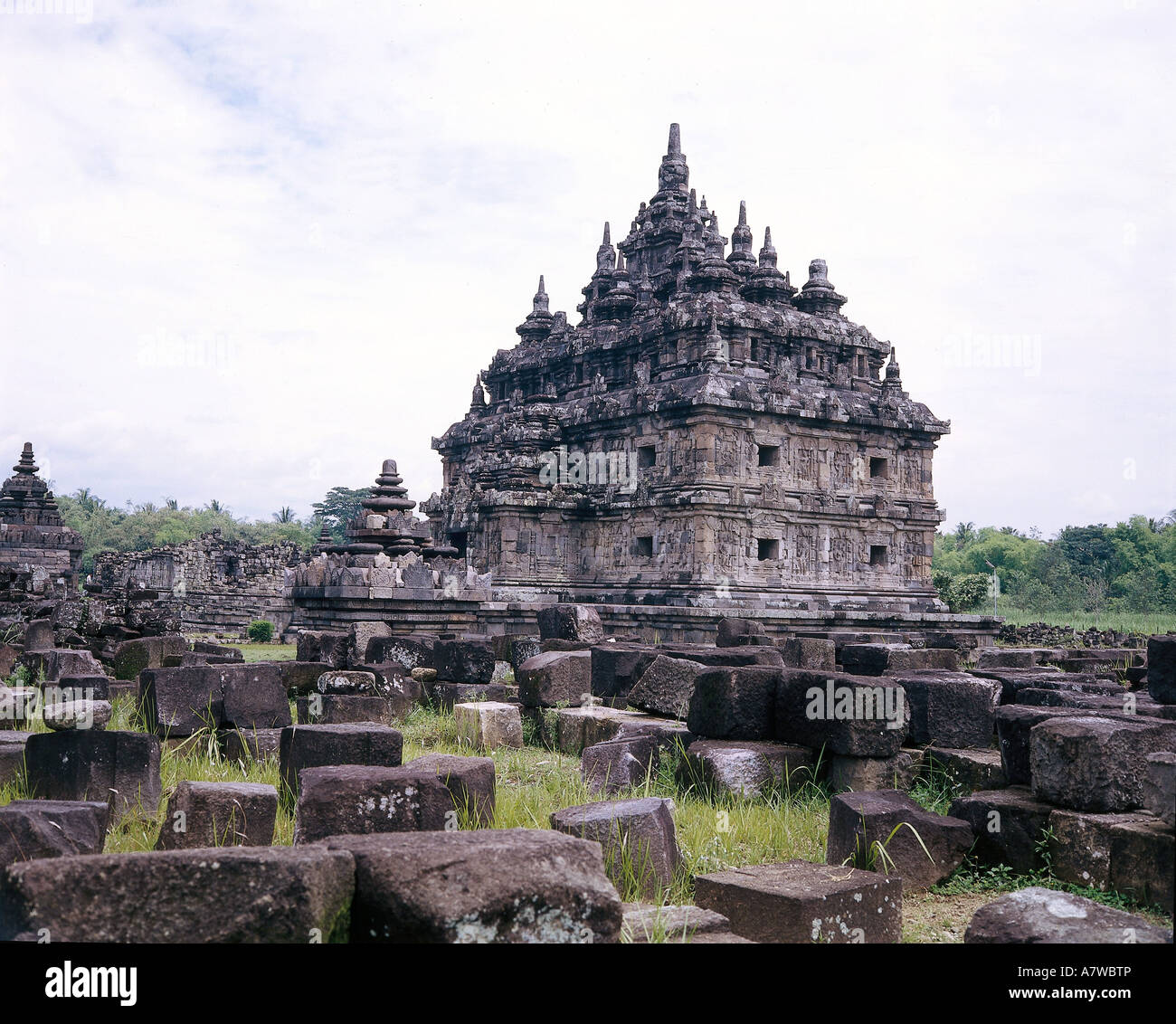 geography / travel, Indonesia, Java, temple Candi Plaosan, donatated by King Rakai Pikatan, around 850 AD, building, exterior view, religion, temple area, Chandi, buddhism, architecture, Schailendra, Shailendra, Zen buddhism, valley, historical, historic, ancient, ruin, stone blocks, ruins, Additional-Rights-Clearance-Info-Not-Available Stock Photo