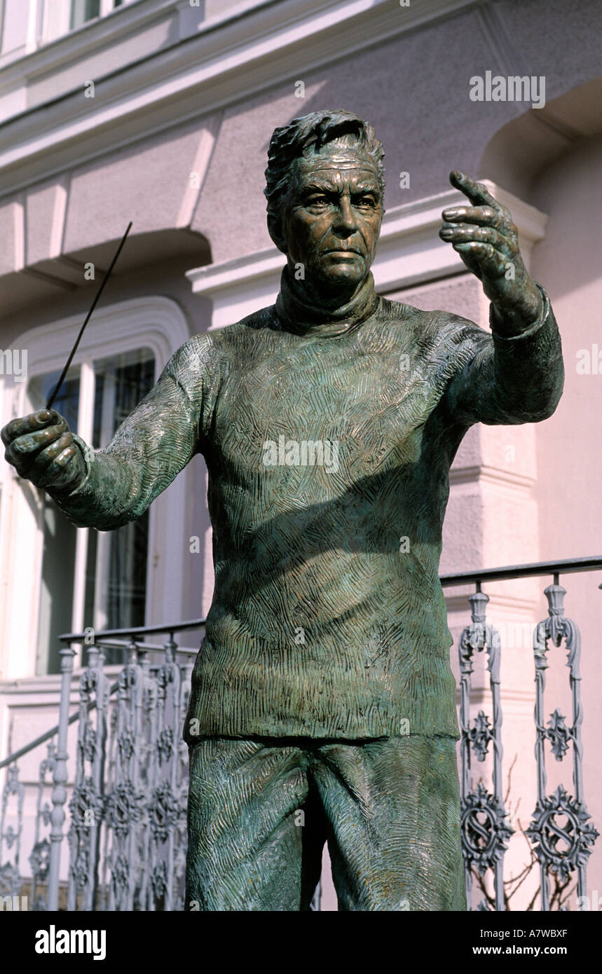 Austria, Salzburg, the statue of Herbert Von Karajan infront of his born house Stock Photo