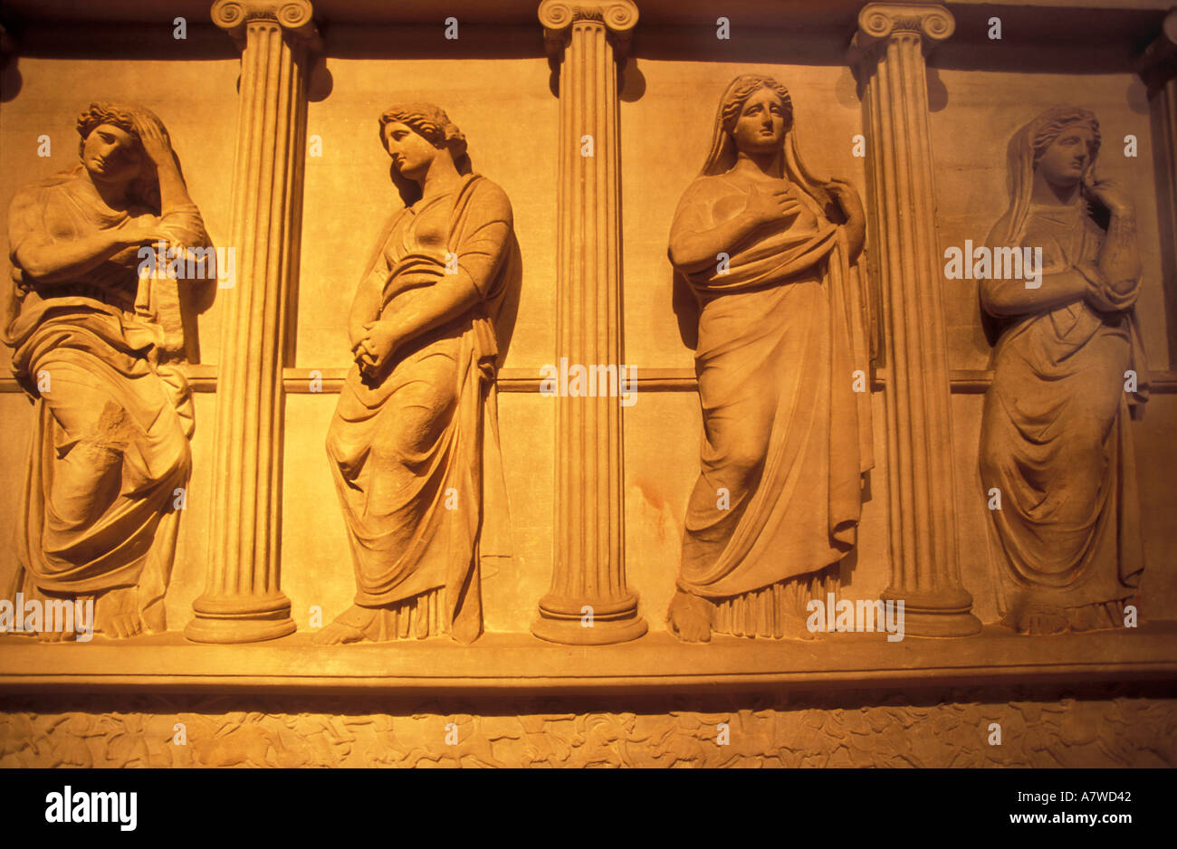Crying women relief on sarcophagus Istanbul archeology museum Stock Photo