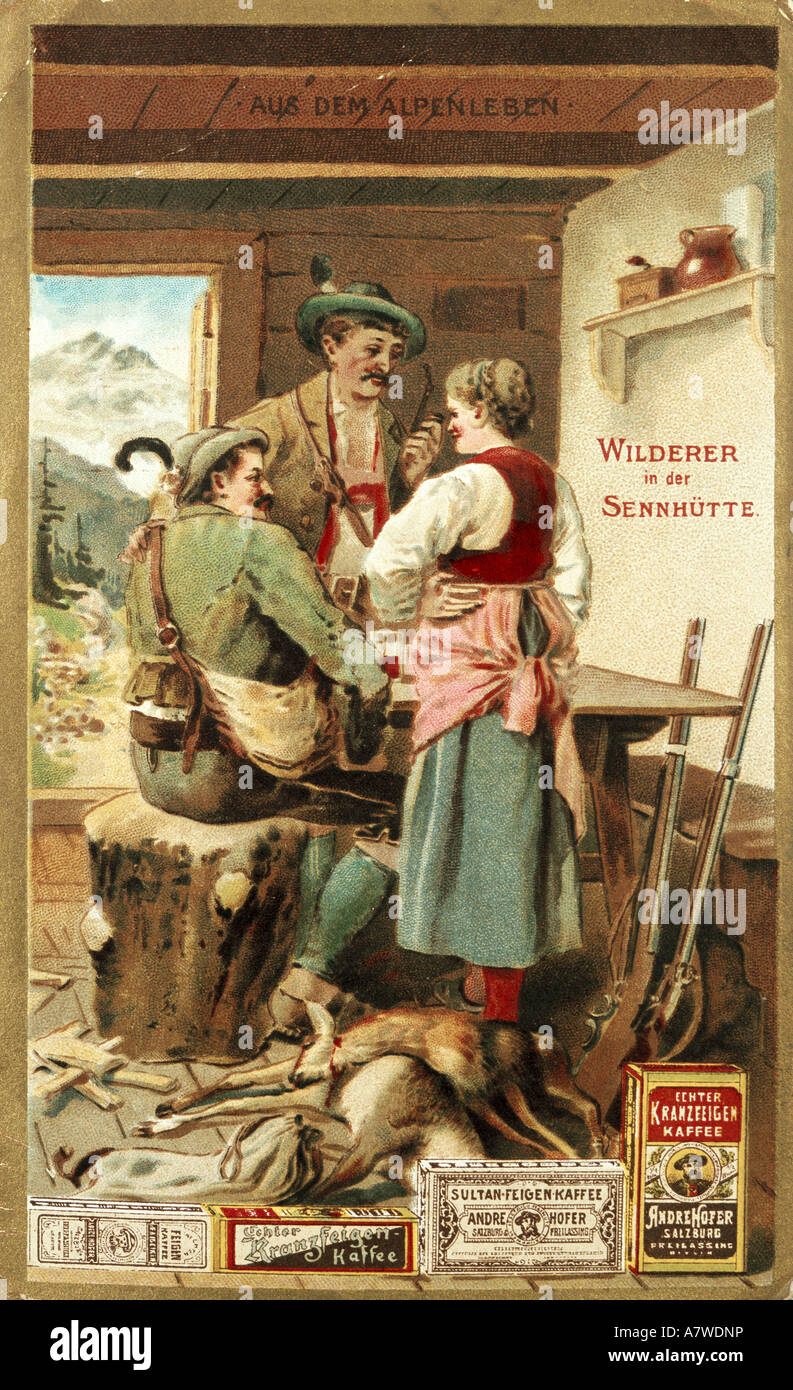 advertising, beverages, coffee, "Andre Hofer Feigenkaffee", lithograph