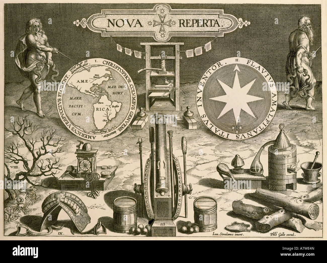 Straet, Jan van der, 1523 - 11.2.1605, Flemish painter, works, 'Nova Reperta', title, engraving by Theodor Galle or Jan Collart, circa 1580, private collection, , Artist's Copyright has not to be cleared Stock Photo