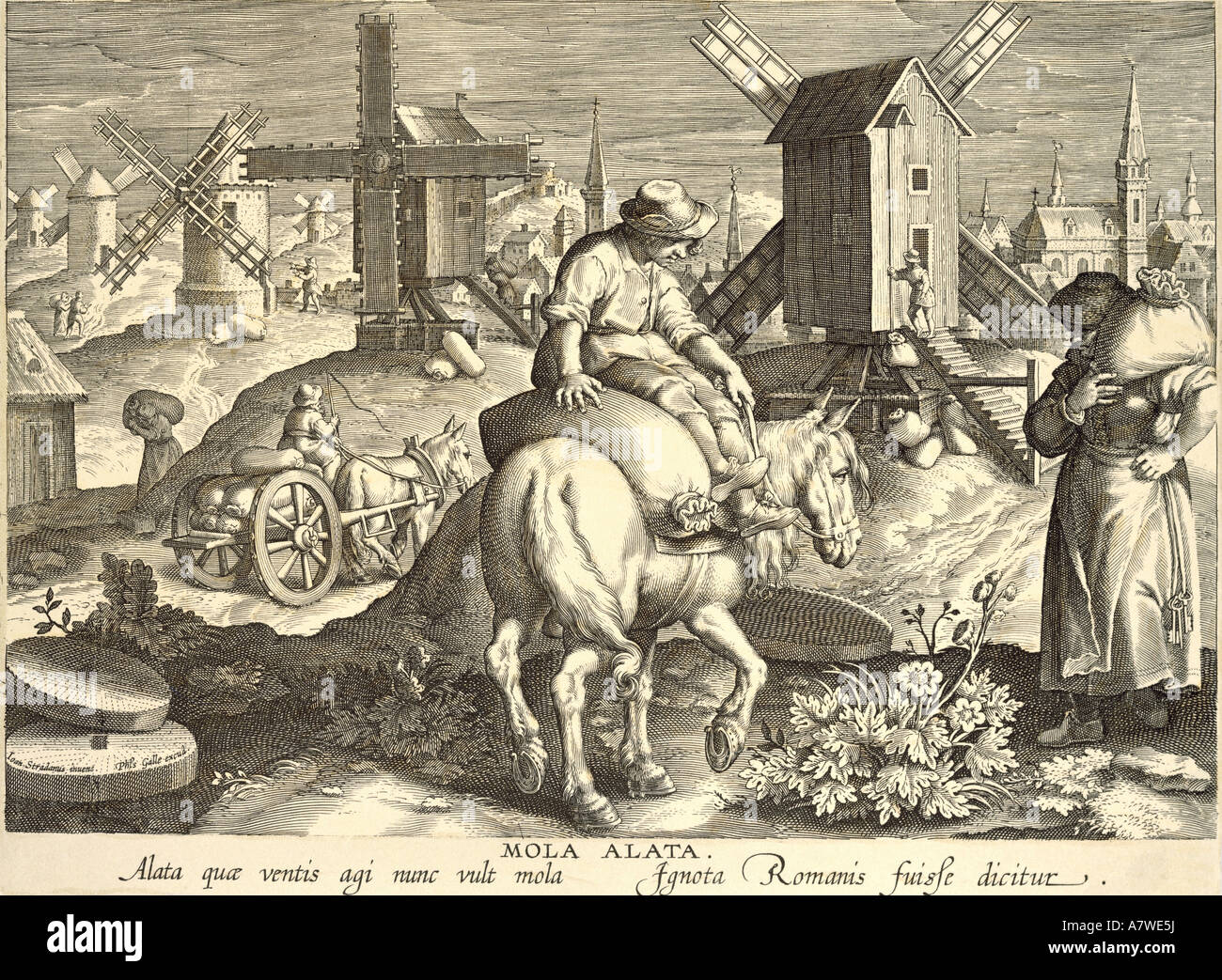 Straet, Jan van der, 1523 - 11.2.1605, Flemish painter, works, 'Nova Reperta', shet 'nvention of windmills', engraving by Theodor Galle or Jan Collart, circa 1580, private collection, , Artist's Copyright has not to be cleared Stock Photo
