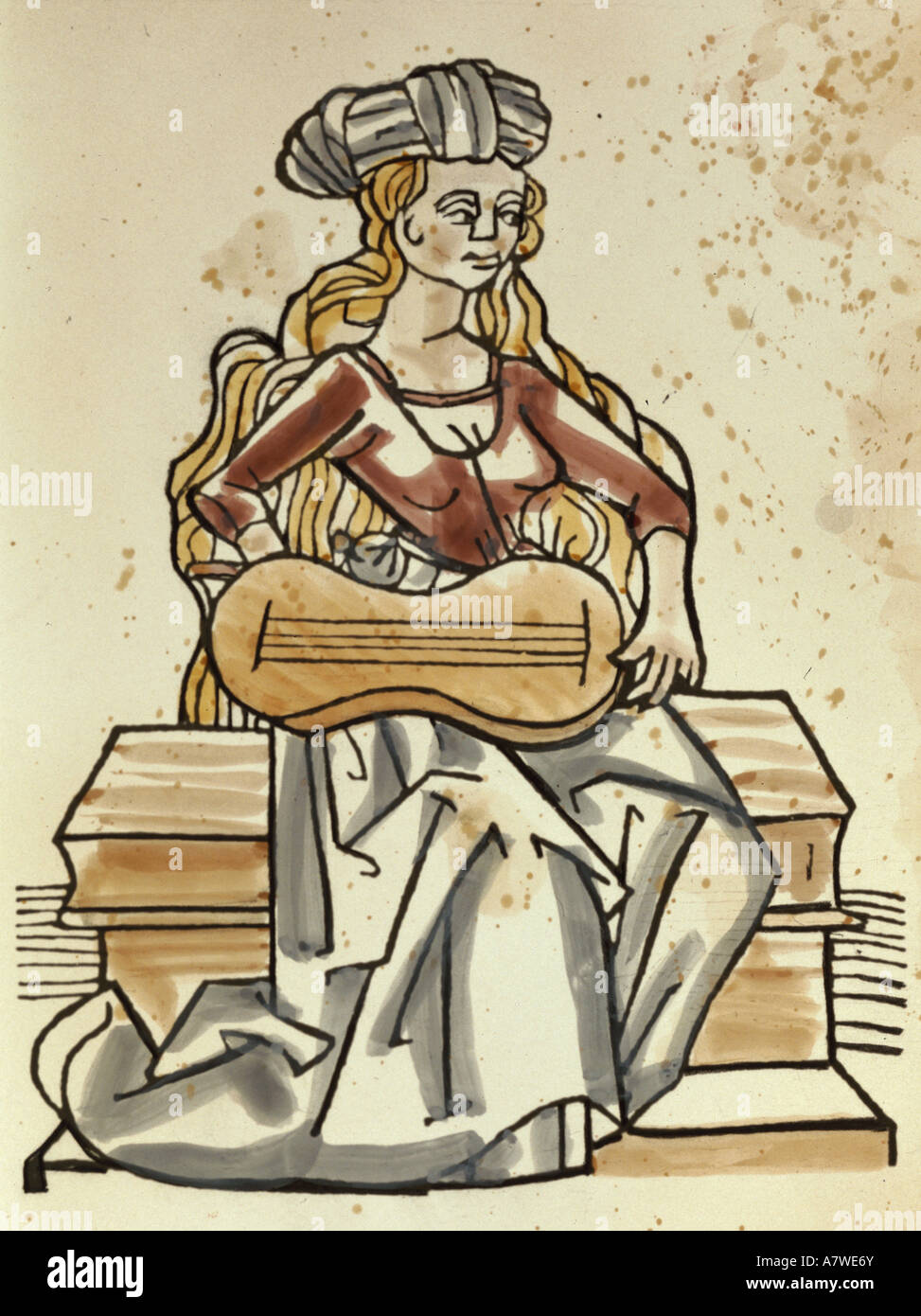 music, musicians, barrel organ player, coloured woodcut, 'Schwester Demut', , Stock Photo