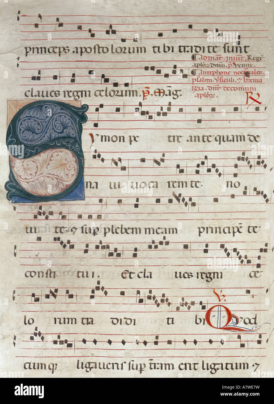 music, notation, square notes, page from a missal, France, 14th century