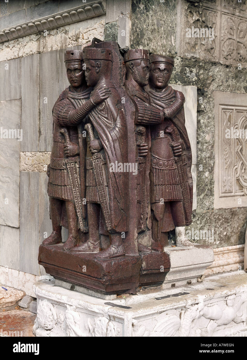 fine arts, ancient world, Roman Empire, sculpture, the Tetrarchs, emperors Diocletianus, Maximianus, Galerius and Constantius Chlorus, porhyry, 300 - 305 AD, Venice, , Artist's Copyright has not to be cleared Stock Photo