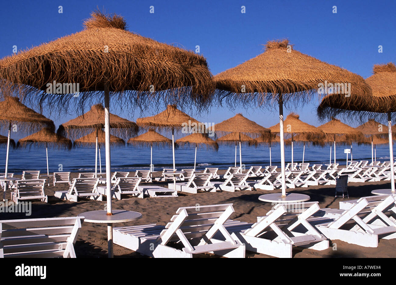 Spain, Andalusia, Costa del Sol, Don Carlos Hotel beach at Marbella Stock Photo