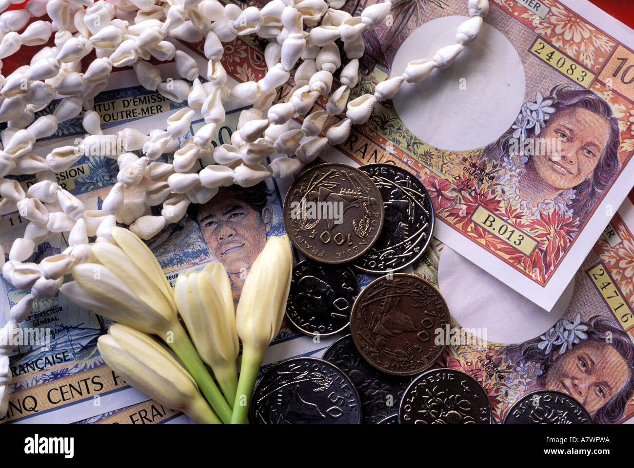 France, French Polynesia, Tahiti island, local currency, C.F.P. franc