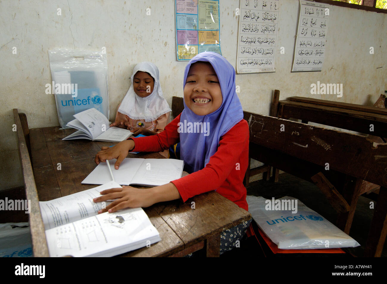 Indonesia Sumatra Banda Aceh Nusa Post Tsunami School restarts with Unicef Aid Stock Photo