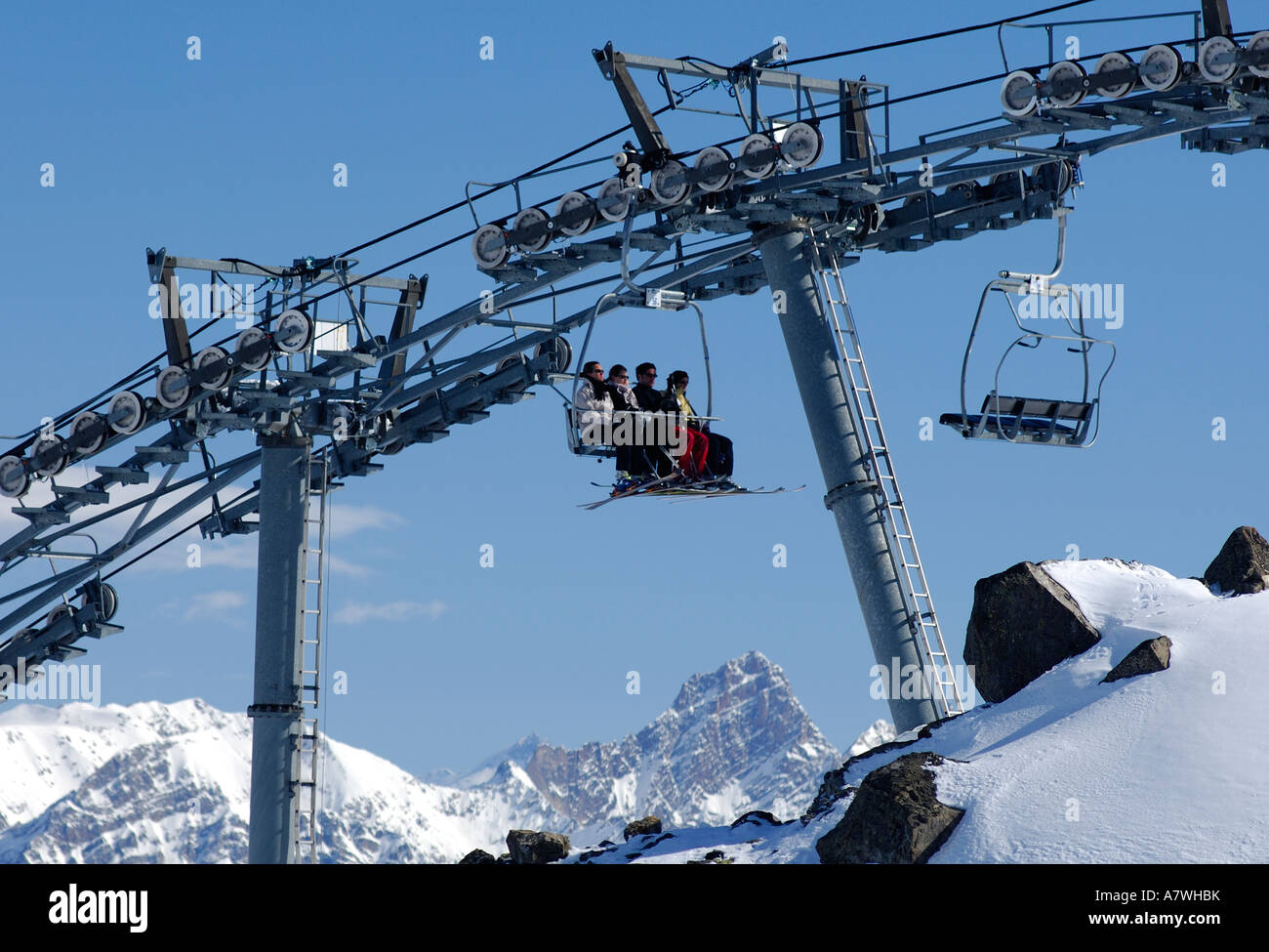 Ski lift, Trois Vallées, Haute-Savoie France Stock Photo