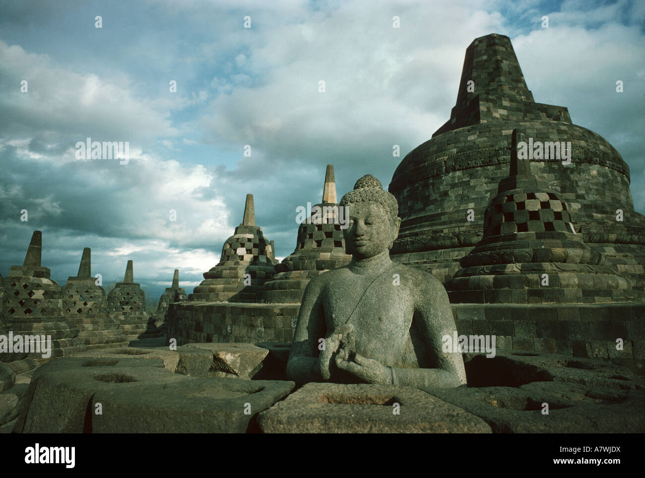 Statue of Buddha Borobudur Buddhist temple Java Indonesia Stock Photo ...