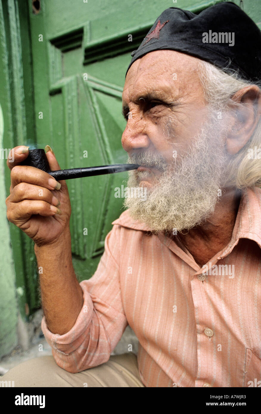 Cuba, Havana, old town, a pipe smoker Stock Photo