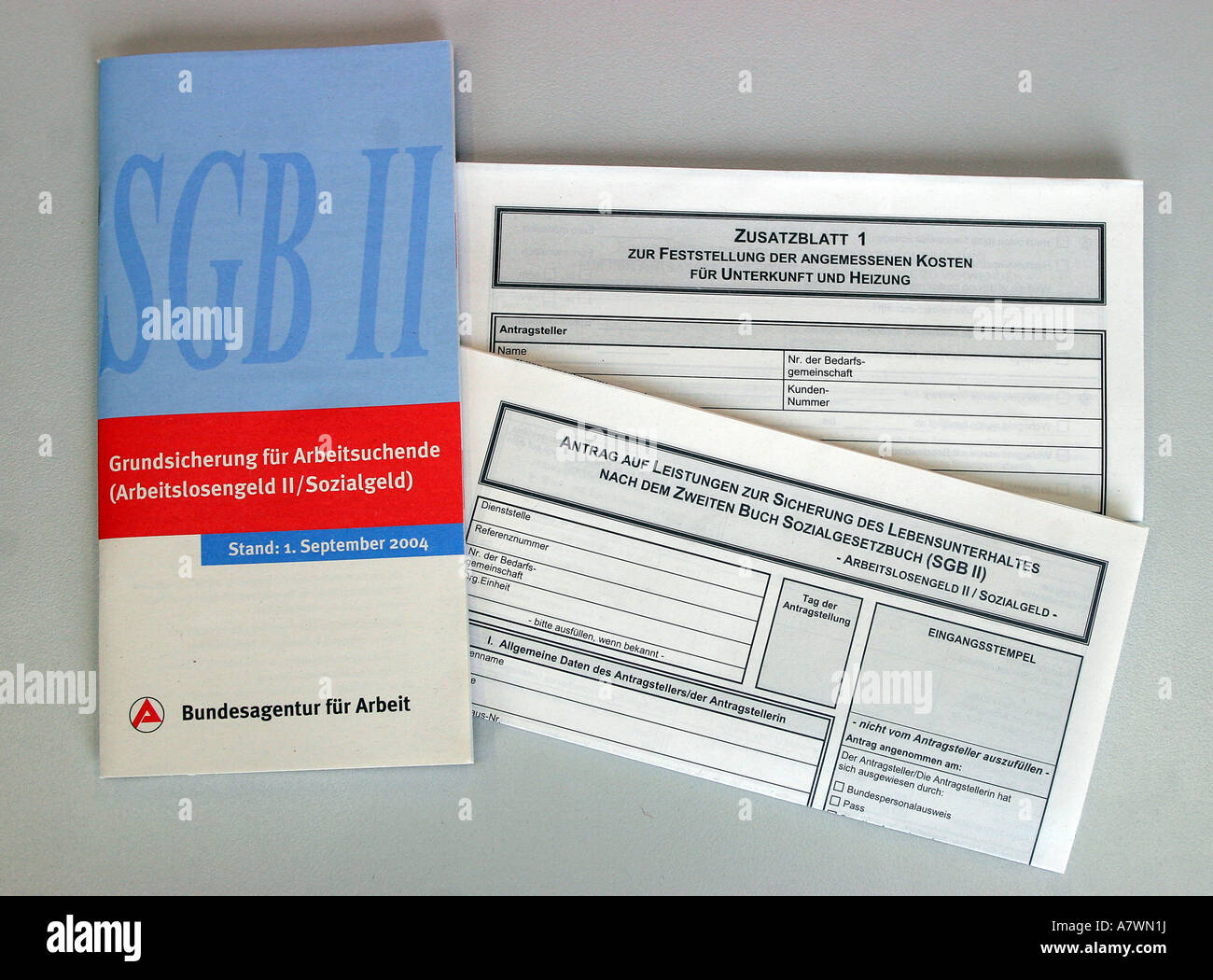 Form to get benefit compensation from the German federal labor office, so called Hartz IV. Stock Photo