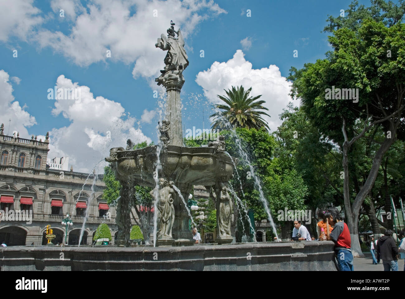 Fountain on the Zocalo Puebla Mexico Stock Photo Alamy
