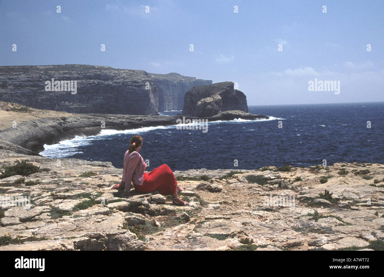 MALTA Dwejra Point and Fungus Rock on Gozo. 2005. Stock Photo