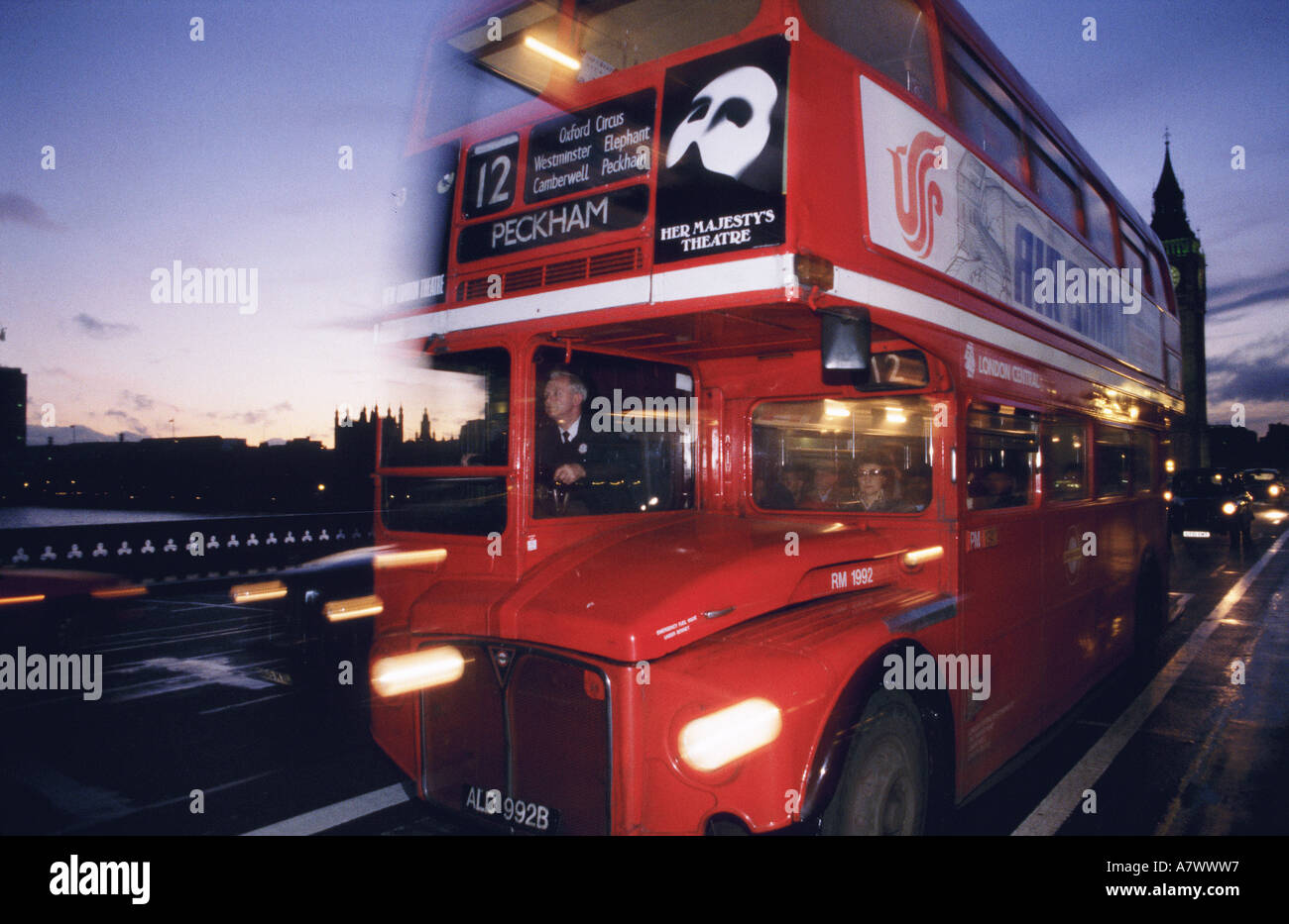 United Kingdom, London, londoner bus on Westminster bridge Stock Photo